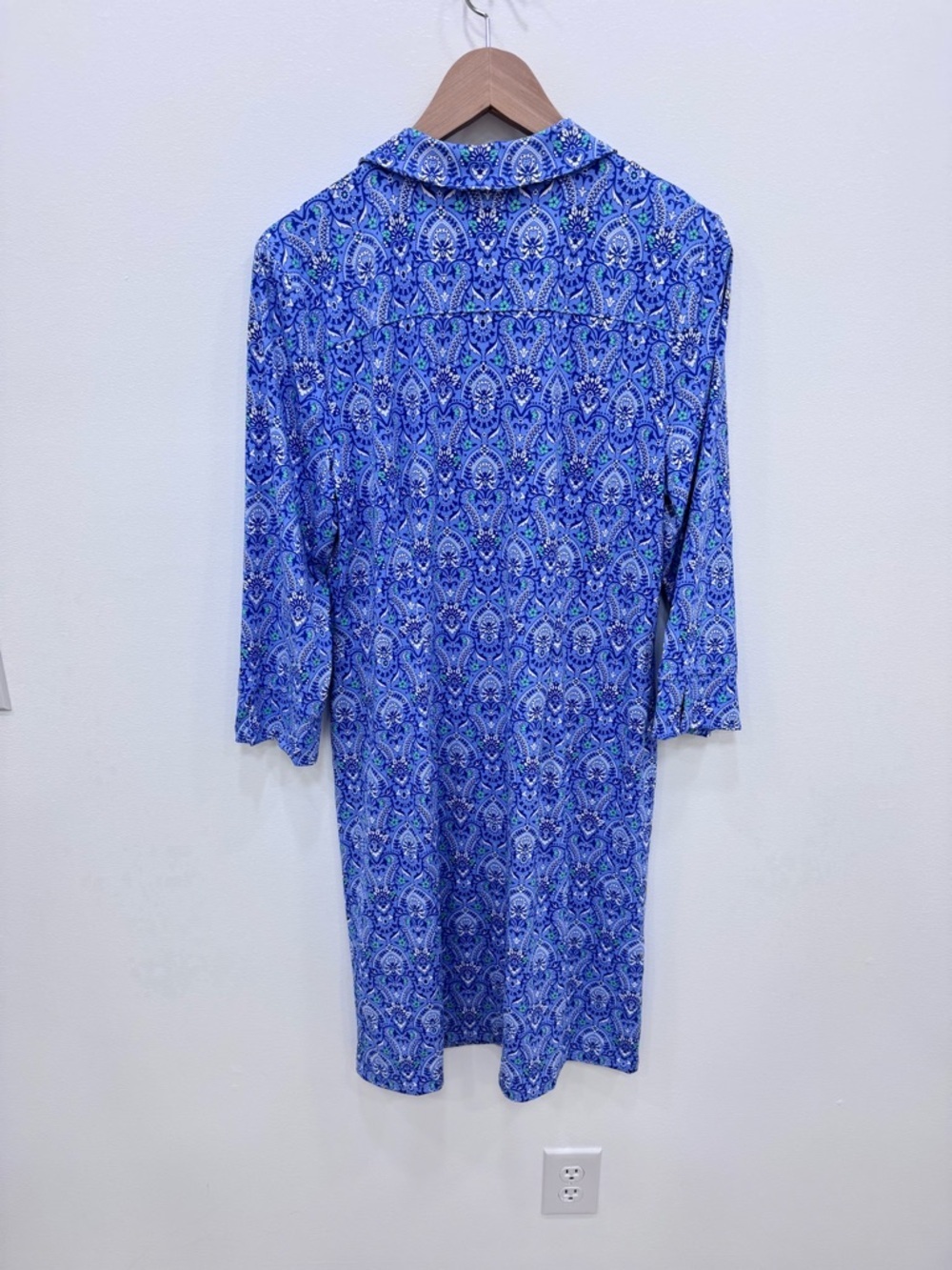 Talbots Shirt Dress Sz Lg Blue Green Paisley  Button - Picture 6 of 7